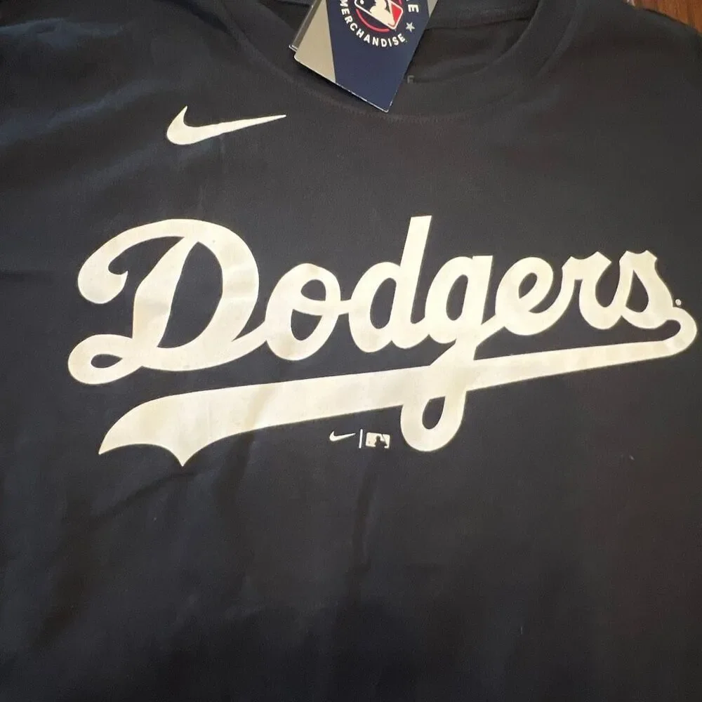 Nike Los Angeles Dodgers Pullover Graphic T Shirt Black Mens Unisex Size Large N